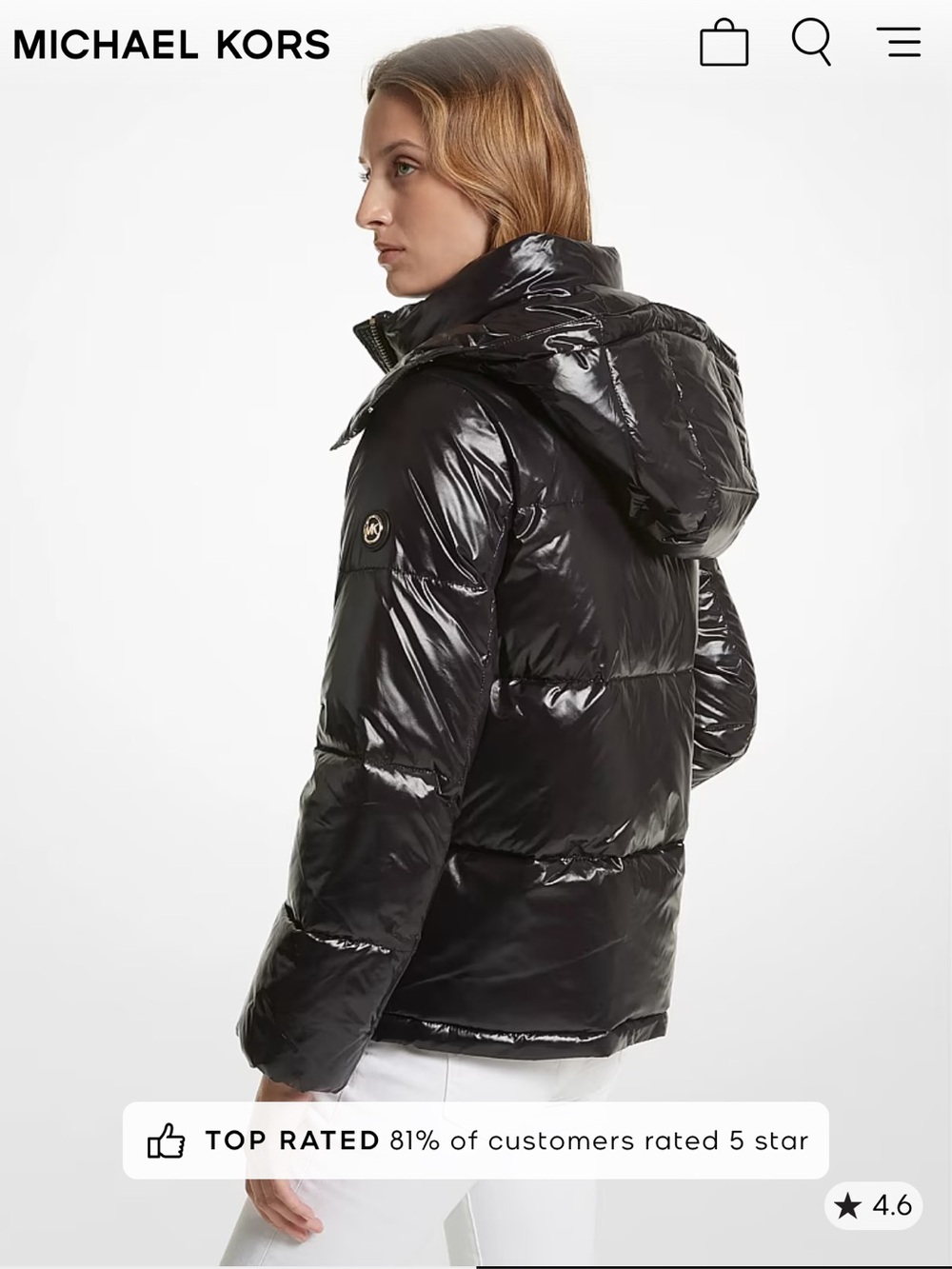 MICHAEL Michael Kors Shiny Black Hooded Puffer Jacket